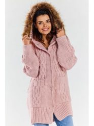 Awama Kardigan w kolorze jasnoróżowym rozmiar: onesize. Różowe kardigany damskie Awama, bez wzorów, ze splotem. Za 279.99 zł.