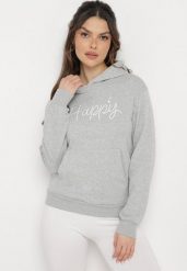 Szara Bluza z Kapturem Ozdobiona Nadrukiem Aidirra. Szare bluzy z kapturem damskie Born2be, l. Za 79.99 zł.
