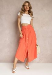 Pomarańczowa Rozkloszowana Spódnica Maxi z Gumką w Talii i Kieszeniami Kendrani. Brązowe spódniczki damskie Renee, l, bez wzorów, eleganckie, maxi, proste. Za 54.99 zł.