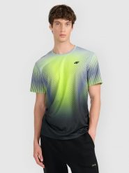 4F Koszulka szybkoschnąca z nadrukiem męska 4F x Robert Lewandowski - zielona S. Zielone t-shirty sportowe męskie 4f, m, z materiału, bez ramiączek, na fitness i siłownię. W wyprzedaży za 119.99 zł.