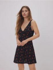 Sukienka mini z wiskozą - wielobarwny. Sukienki damskie Reserved, l, bez wzorów, z tkaniny, bez kołnierzyka, bez ramiączek, mini, rozkloszowane. W wyprzedaży za 45.99 zł.
