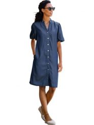 Heine Sukienka w kolorze granatowym rozmiar: 42. Niebieskie sukienki damskie Heine, bez wzorów, z lyocellu, bez kołnierzyka, bez ramiączek, midi. Za 130.99 zł.