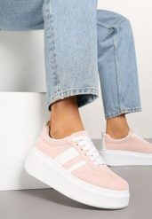 Różowe Sneakersy Klasyczne Tenisówki na Grubej Podeszwie z Koturnem Adessia. Czerwone trampki i tenisówki damskie Renee, bez wzorów, z jeansu. Za 109.99 zł.
