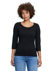 CARTOON Koszulka w kolorze czarnym rozmiar: 40. Czarne bluzki damskie Cartoon, bez wzorów, bez kołnierzyka. Za 43.47 zł.