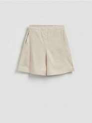 Lniane szorty - beżowy. Brązowe szorty damskie Reserved, bez wzorów. Za 139.99 zł.