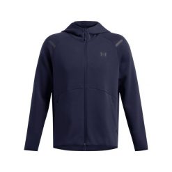 Bluza z kapturem z pełnym zamkiem błyskawicznym Under Armour Unstoppable Fleece. Czarne bluzy sportowe męskie Under Armour, bez wzorów, z materiału, bez kołnierzyka, bez ramiączek. Za 463.30 zł.