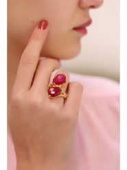 Pierres delicates Pozłacany pierścionek z agatami rozmiar: onesize. Żółte pierścionki damskie Pierres delicates, z agatem, pozłacane. Za 100.04 zł.