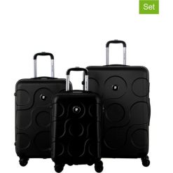 3-częściowy zestaw walizek w kolorze czarnym. Czarne walizki Bestseller Luggage, bez wzorów, z materiału. W wyprzedaży za 499.95 zł.