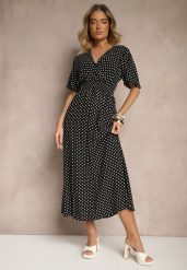 Czarna Sukienka z Bawełną i Kopertowym Dekoltem ze Wzorem w Kropki Ldivona. Czarne sukienki damskie Renee, na co dzień, na lato, l, bez wzorów, z bawełny, eleganckie, bez kołnierzyka, bez ramiączek, maxi, kopertowe. W wyprzedaży za 52.49 zł.