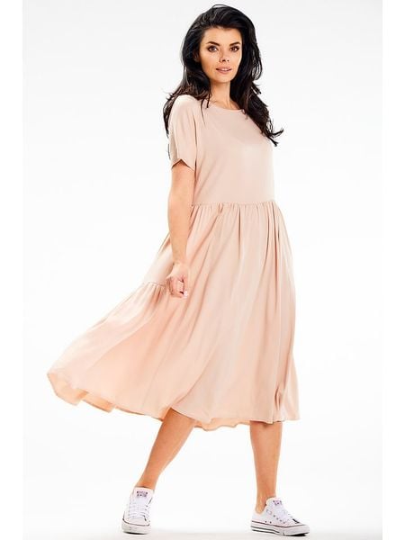 Awama Sukienka w kolorze beżowym rozmiar: M. Brązowe sukienki damskie Awama, m, bez wzorów, bez kołnierzyka, bez ramiączek, maxi. Za 135.17 zł.