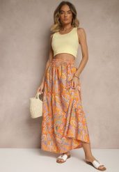 Pomarańczowa Spódnica Rozkloszowana High Waist z Motywem Paisley Nevolissa. Brązowe spódniczki damskie Renee, l, z aplikacjami, z podwyższonym stanem, maxi, koszulowe. Za 49.99 zł.