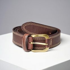 Pasek skórzany. Brązowe paski męskie BOYER, bez wzorów, z materiału, eleganckie. Za 99.99 zł.