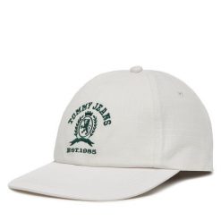 Czapka z daszkiem Tommy Jeans. Białe czapki męskie Tommy Jeans, bez wzorów, z jeansu. Za 109.99 zł.