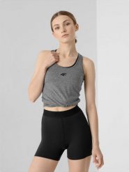4F Top treningowy slim szybkoschnący damski - szary S. Szare topy damskie 4f, s, bez wzorów, z dzianiny, bez kołnierzyka. Za 59.99 zł.