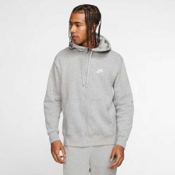 Bluza sportowa męska Nike Club Hoodie FZ. Szare bluzy bez kaptura męskie Nike, bez wzorów, z bawełny, sportowe, bez kołnierzyka, bez ramiączek. Za 279.99 zł.