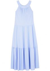 Długa sukienka z dżerseju z bawełny organicznej. Niebieskie sukienki dziewczęce bonprix, bez wzorów, z bawełny, bez ramiączek, długie. Za 64.99 zł.