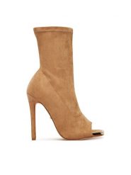 DeeZee Botki LW0606-1 Brązowy. Brązowe botki damskie DeeZee, z materiału, bez obcasa, na szpilce, bez zapięcia. Za 169.99 zł.