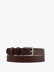 Ciemnobrązowy pasek męski ze skóry licowej PASEK MĘSKI. Brązowe paski męskie Ryłko, bez wzorów, z materiału, eleganckie. Za 129.99 zł.