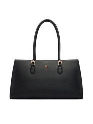 Tommy Hilfiger Torebka Th Grace Satchel AW0AW18750 Czarny. Czarne torebki klasyczne damskie Tommy Hilfiger, bez wzorów, ze skóry, bez dodatków. Za 699.99 zł.