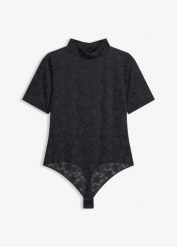 Body ze stringami z miękkiego materiału. Czarne body damskie bonprix, bez wzorów. Za 109.99 zł.