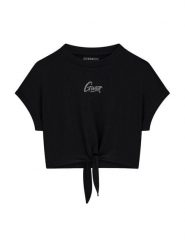 Guess T-Shirt J6GI29 K6YW4 Czarny Relaxed Fit. Czarne koszulki dziewczęce Guess, z aplikacjami, z bawełny, bez ramiączek. Za 94.99 zł.