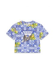 Guess T-Shirt J6GI03 K6YW4 Niebieski Relaxed Fit. Niebieskie koszulki dziewczęce Guess, z aplikacjami, z bawełny, bez ramiączek. Za 149.99 zł.