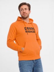 Męska bluza kangurka z kapturem i nadrukiem - pomarańczowa V1 - Rozmiar: L. Brązowe bluzy z kapturem męskie Ombre Clothing, l, z bawełny. W wyprzedaży za 59.99 zł.