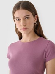 4F T-shirt slim gładki damski - różowy XS. Czerwone t-shirty damskie 4f, xs, bez wzorów, z bawełny, bez kołnierzyka. W wyprzedaży za 29.99 zł.
