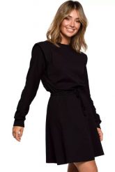 Czarna bawełniana sukienka sportowa rozkloszowana z długim rękawem. Czarne sukienki damskie Sukienki.shop, na co dzień, xl, bez wzorów, z bawełny, eleganckie, bez kołnierzyka, bez ramiączek, rozkloszowane. Za 189.00 zł.