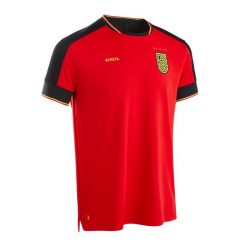 Koszulka do piłki nożnej Kipsta FF500 Belgia 2024. Czarne t-shirty sportowe męskie KIPSTA, m, z elastanu, bez ramiączek, do piłki nożnej. Za 99.99 zł.