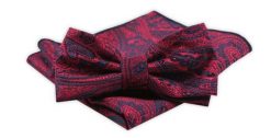 Męska Mucha z Poszetką w Zestawie - Alties - Czerwona z Orientalnym Wzorem. Czerwone krawaty i muchy męskie Alties, bez wzorów, eleganckie. Za 54.00 zł.