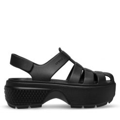 Sandały Crocs. Czarne sandały damskie Crocs, bez wzorów, bez obcasa, na płaskiej podeszwie. Za 199.99 zł.