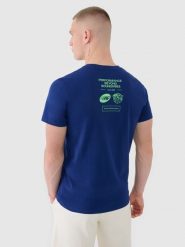 4F T-shirt regular z nadrukiem męski - granatowy M. Niebieskie t-shirty męskie 4f, m, bez wzorów, z bawełny, bez kołnierzyka. W wyprzedaży za 39.99 zł.
