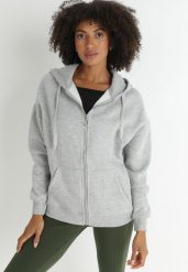 Szara Bluza z Kapturem i Suwakiem Oversize Hil. Szare bluzy sportowe damskie Born2be, m, z dzianiny. Za 79.99 zł.