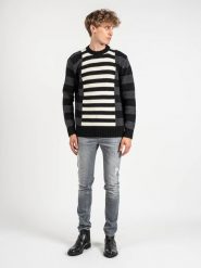 Les Hommes Sweter | LLK113-654U | Wool Stripes Round Neck Jumper | Mężczyzna | Czarny, Biały, Szary. Białe swetry męskie Les Hommes, l, bez wzorów, z poliamidu, bez kołnierzyka. W wyprzedaży za 499.00 zł.