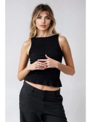 Weekday Top w kolorze czarnym rozmiar: M. Czarne topy damskie Weekday, m, bez wzorów, bez kołnierzyka. Za 56.66 zł.