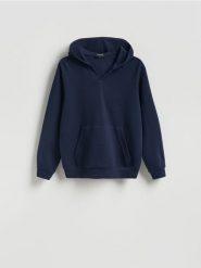 Dzianinowa bluza z kapturem - granatowy. Niebieskie bluzy z kapturem męskie Reserved, l, z bawełny. Za 139.99 zł.