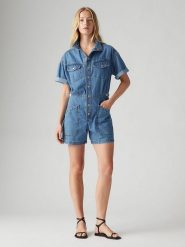 Levi's Kombinezon dżinsowy w kolorze niebieskim rozmiar: XS. Niebieskie kombinezony damskie Levi's, s, bez wzorów, z bawełny, bez kołnierzyka, bez ramiączek. Za 132.05 zł.