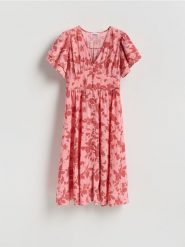 Sukienka midi z modalem - różowy. Czerwone sukienki damskie Reserved, l, bez wzorów, z tkaniny, bez kołnierzyka, bez ramiączek, midi, rozkloszowane. Za 159.99 zł.