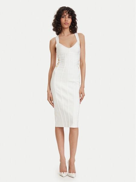 Elisabetta Franchi Sukienka koktajlowa AM-24D-62E2-V790 Biały Slim Fit. Białe sukienki damskie Elisabetta Franchi, bez wzorów, z wiskozy, wizytowe, bez kołnierzyka, bez ramiączek. Za 3,359.00 zł.
