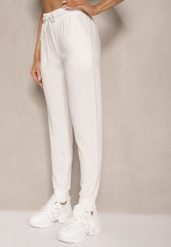 Białe Spodnie Dresowe z Wiskozą High Waist Ozdobione Sznurkiem Ellivenna. Białe spodnie dresowe damskie Renee, l, z dresówki. Za 39.99 zł.