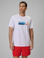 4F T-shirt regular z nadrukiem męski - biały XXL. Białe t-shirty męskie 4f, m, bez wzorów, z bawełny, bez kołnierzyka. Za 59.99 zł.