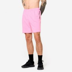 Spodenki fitness cardio męskie Domyos. Czerwone szorty męskie DOMYOS, bez wzorów, z elastanu, sportowe. W wyprzedaży za 34.99 zł.
