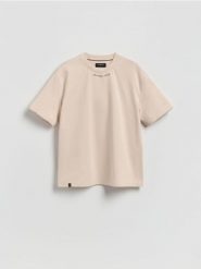 T-shirt boxy z bawełną - brązowy. Brązowe t-shirty męskie Reserved, l, bez wzorów, z bawełny, bez kołnierzyka. Za 79.99 zł.