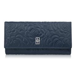 Duży portfel damski skórzany granatowy w kwiaty Paolo Peruzzi AL-12-NV. Niebieskie portfele damskie Paolo Peruzzi, bez wzorów, ze skóry. Za 89.00 zł.