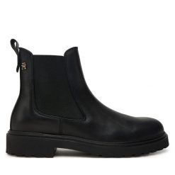 Sztyblety Tommy Hilfiger. Czarne botki damskie Tommy Hilfiger, bez obcasa, na płaskiej podeszwie, bez zapięcia. Za 699.99 zł.