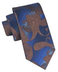 Klasyczny, Męski Krawat Alties - Ciemnoniebieski, Brązowe Paisley. Niebieskie krawaty i muchy męskie Alties, bez wzorów, z tkaniny, eleganckie. Za 49.00 zł.