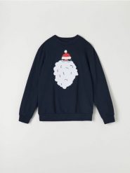 Bluza z Mikołajem - granatowy. Niebieskie bluzy bez kaptura męskie Sinsay, l, z bawełny. Za 39.99 zł.