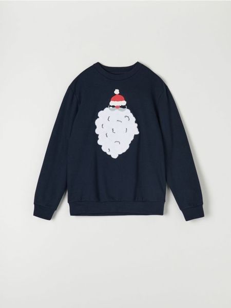 Bluza z Mikołajem - granatowy. Niebieskie bluzy bez kaptura męskie Sinsay, l, z bawełny. Za 39.99 zł.