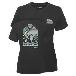 Koszulka damska bawełniana Rab Women's Tuku Vista Tee z krótkim rękawem. Czarne t-shirty damskie RAB, m, bez wzorów, z bawełny, bez kołnierzyka. Za 149.99 zł.